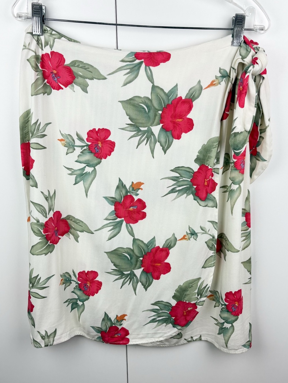 Vintage Hawaiian Hibiscus Floral Tropical Wrap Sarong Mini Skirt Hawaii Aloha
